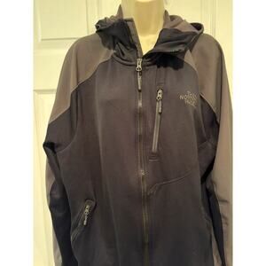 The North Face Soft Shell Hood Jacket Mens XL Black Gray Full Zip Outdoor Hiking